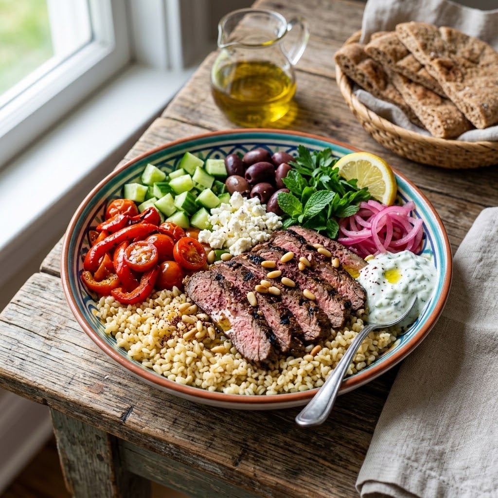 Mediterranean Beef Bulgur Bowl